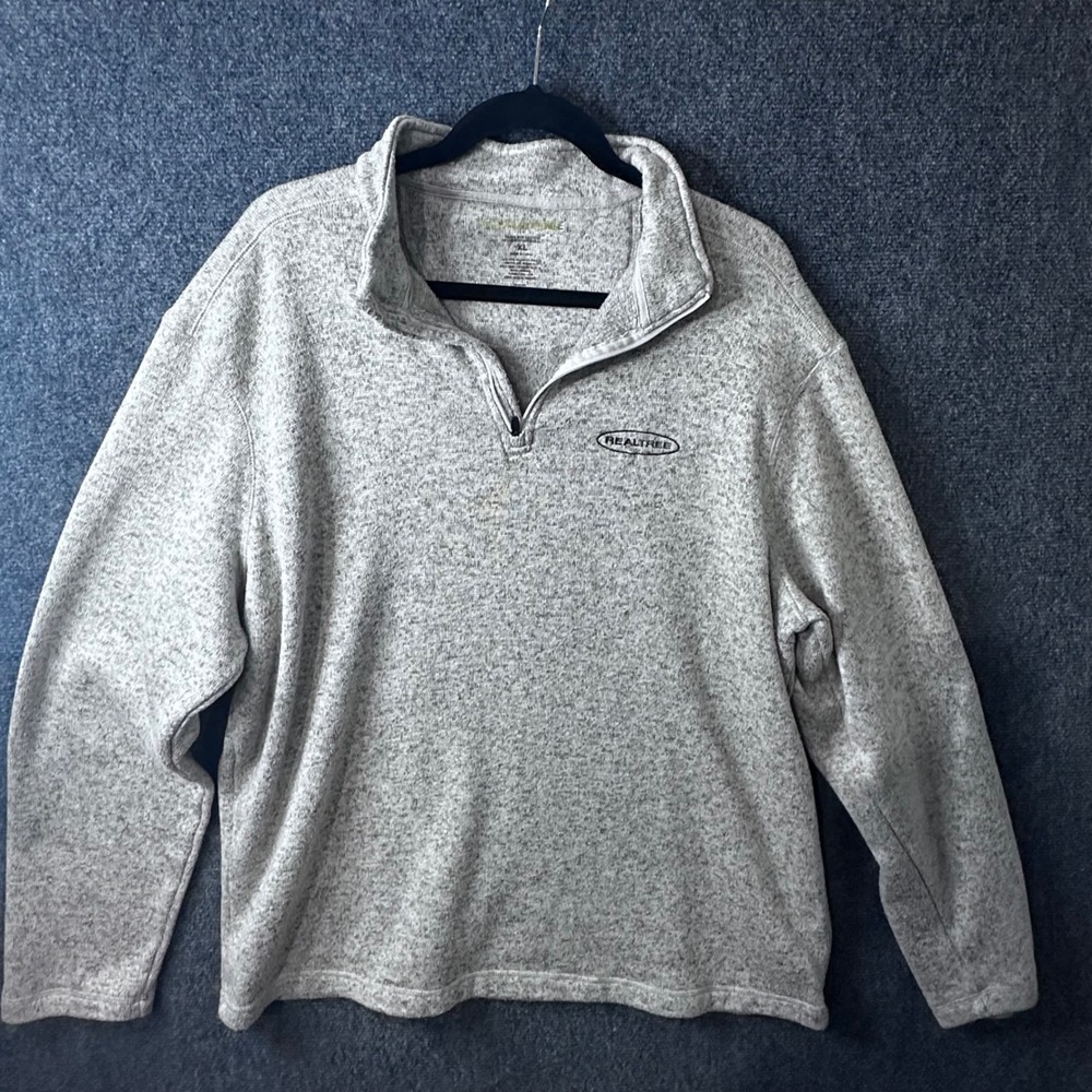 Realtree Mens XL Quarter Zip Pullover Sweater Oatmeal Heather Marl Fleece Lining